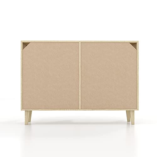 Panana Buffet Storage Cabinet with Rattan Decorating 4 Doors Living Room Kitchen Sideboard 48.43 x 34.65 x 15 inch (Natural Wood) Panana