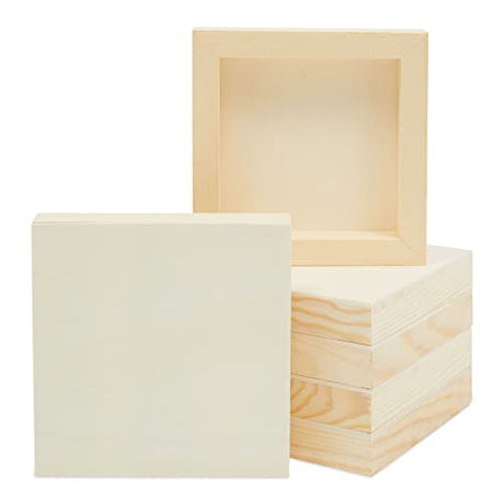 6 Pack Unfinished Wood Canvas Boards for Painting, Blank Deep Cradle 5x5 Panels for Art Projects (0.85 in Thick) Bright Creations