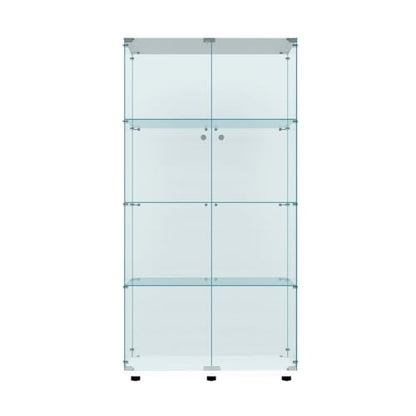 FYSHERAN Curio Glass Cabinet Display case for Collectibles Shelves for Living Room, Bedroom, Office, Black Floor Standing Glass Bookshelf, Quick