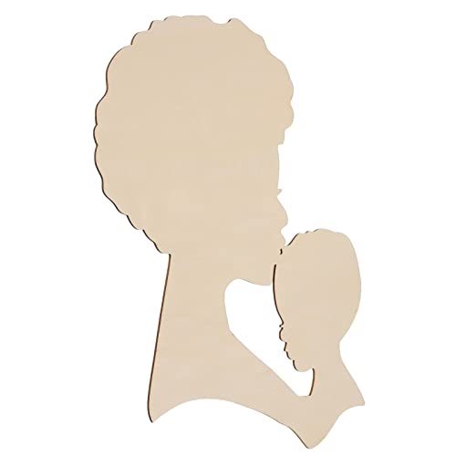 SEWACC Mother's Day Wood Chips African Woman Face Cutouts DIY Wooden Template House Ornaments Silhouette Wreath Template Black Man Gifts Unfinished SEWACC