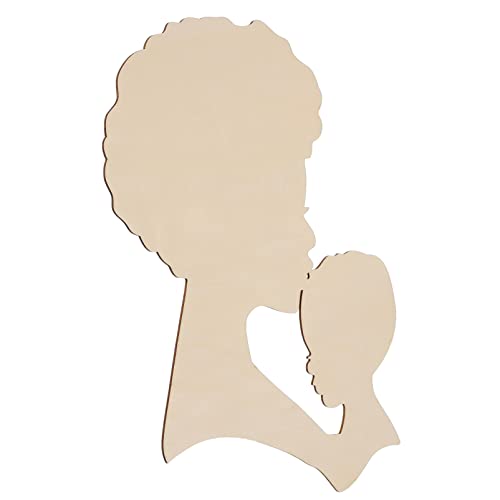 SEWACC Mother's Day Wood Chips African Woman Face Cutouts DIY Wooden Template House Ornaments Silhouette Wreath Template Black Man Gifts Unfinished - WoodArtSupply