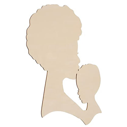 SEWACC Mother's Day Wood Chips African Woman Face Cutouts DIY Wooden Template House Ornaments Silhouette Wreath Template Black Man Gifts Unfinished - WoodArtSupply