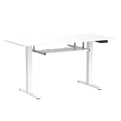 FEZIBO Standing Desk with Keyboard Tray, 55 × 24 Inches Electric Height Adjustable Desk, Sit Stand Up Desk, Computer Office Desk, White