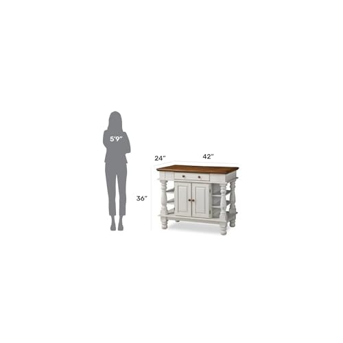 Homestyles Americana Kitchen Island, Off White Stationary Kitchen Island with Storage and Hardwood Top