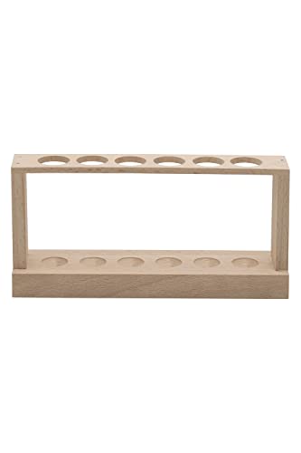 Wooden Test Tube Rack - Holds 6 x 22mm Diameter Tubes - 8" Wide, 3.8" Tall - Economy Unfinished Hardwood Construction - Eisco Labs - WoodArtSupply