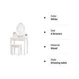 Mecor Vanity Table Set ,Makeup Table with Oval Mirror & Stool, Bedroom Wood Dressing Table with 4 Drawers White mecor