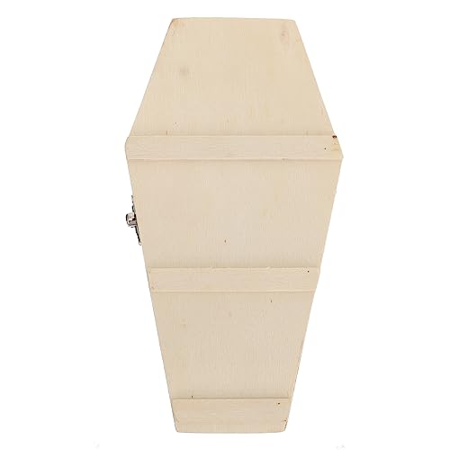 VOSAREA Halloween Coffin Box, Hexagonal Wooden Craft Boxes Unfinished Wooden Boxes Container for Candy Treats and Trinkets DIY Crafts VOSAREA