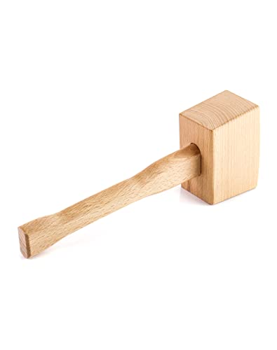 QWORK Wooden Mallet, 9.5" Manual Ice Hammer Mallet Beech Solid Carpenter Wood Hammer Woodworking Hand Tool - WoodArtSupply