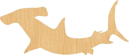 3 Pcs Hammerhead Shark Supply 3" Wooden Shape Ornaments Unique Unpainted Smooth Surface Unfinished Laser Cutout Wood Sheets Boards for Crafts 1/8 WoodArtSupply