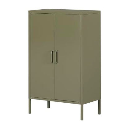 South Shore Eddison Metal 2-Door Storage Cabinet, Olive Green - WoodArtSupply