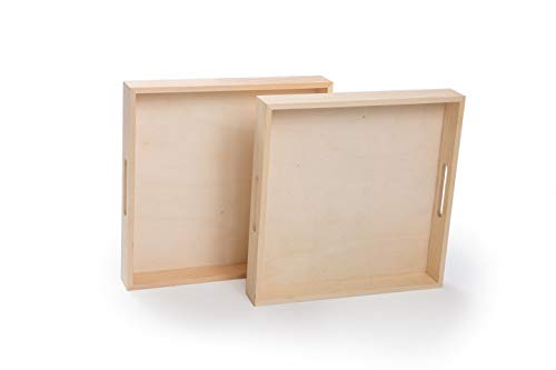 Wooden Living - Wood Tray/Wooden Trays | Square Serving Boxes with Handles - Unfinished & Small | for Montessori Materials, Crafts to Paint, Kids, Wooden Living