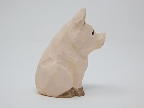 Selsela Pig Small Wood Figurine Statue Miniature Barn Farm Animal Handmade Carved Decor Ranch Rustic Selsela