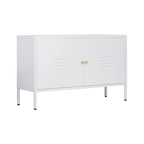 WISUNO Metal Accent Storage Cabinet for Bed Room,Living Room,Home,Hotel,Office,Garage,2-Tier, Removable Shelf (2 Door Accent Cabinet, White) - WoodArtSupply