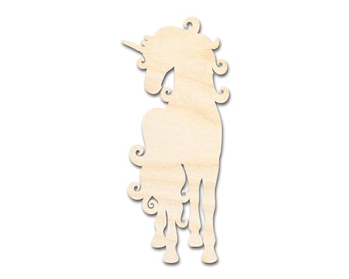 Unfinished Wood Swirly Unicorn Silhouette | DIY Mythical Craft Cutout | up to 36" DIY 18" / 1/8" 24 Hour Crafts
