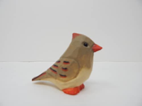 Selsela Cardinal Wood Red Bird Figurine Miniature Garden Statue Carving Home Decor Sculpture Small Animal (Female) Selsela