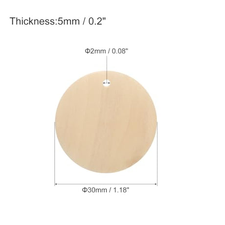 uxcell Round Wooden Discs, 60Pcs 30mm - Log Unfinished Wood Circles with Holes, Wood Ornaments for Crafts, DIY Jewelry Accessories, Birthday Board uxcell