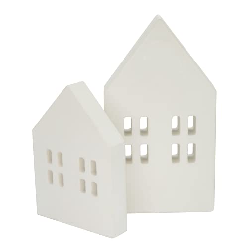 TFoRibbon House Shaped Wooden Sign Block Farmhouse Home Sign Tiered Tray Decor 2 Pack (White) Melostu