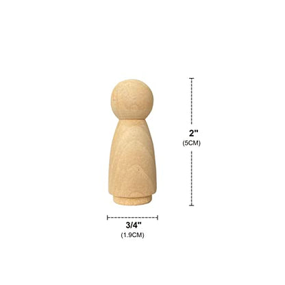 50 Pack Wood Peg Dolls Unfinished Wooden People Craft Blank Family Figures 3/4 x 2 inch