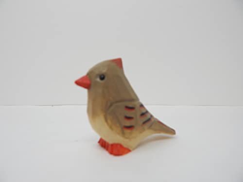 Female Cardinal Red Bird Wood Ornament Hanging Figure Handmade Carved Decoration Selsela