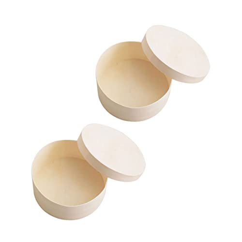 VOSAREA 2 Pcs Wooden Keepsake Box Plain Wooden Boxes Wooden Craft Box Unfinished Keepsake Box Wooden Storage Container Small Gift Box Round Wood Case VOSAREA