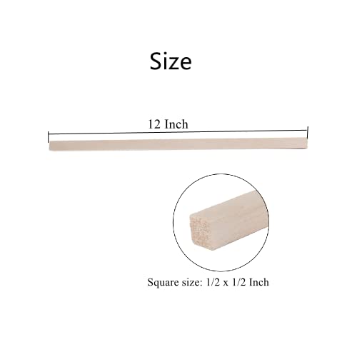 iUoczi 12 Pack Square Wood Dowel Rods 1/2x1/2x12 Inch Balsa Wood Sticks Natural Wood Color Unfinished Wood for Cricut Maker Make Models of House iUoczi