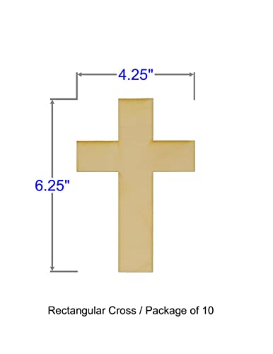 Unfinished Rectangular Cross Wood Cutout (1/8" Thickness, Small 4.25" x 6.25" (Package of 10)) LKN ART