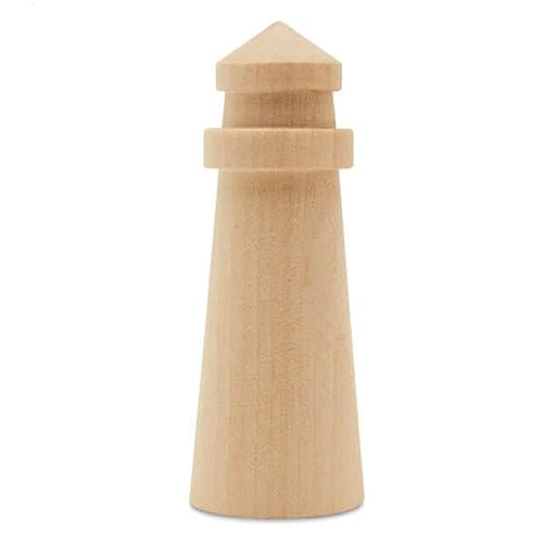 Pinehurst Crafts Unfinished Wood Lighthouse, Great to Paint or Use for Crafting, Beach Décor, Ornaments, 2-3/4 Inch Tall by 1-Inch Wide, Pack of 5 Pinehurst Crafts