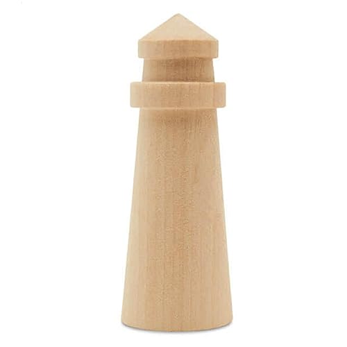 Pinehurst Crafts Unfinished Wood Lighthouse, Great to Paint or Use for Crafting, Beach Décor, Ornaments, 2-3/4 Inch Tall by 1-Inch Wide, Pack of 5