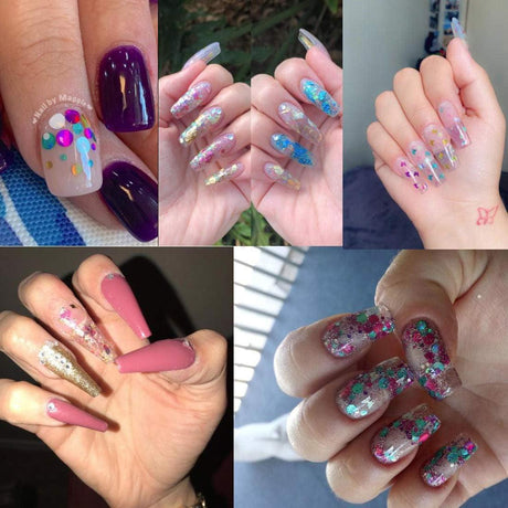 4 Boxes Holographic Nail Sequins Shapes Mixed Iridescent Nail Glitter Flakes Butterfly Hearts Star DIY Design Manicure Decorations Sets for Nail WoodArtSupply
