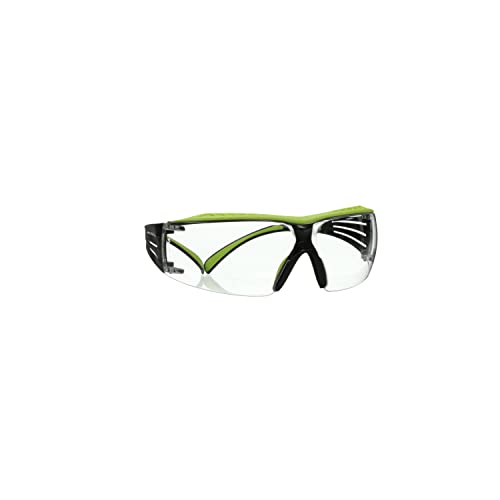 3M Safety Glasses, SecureFit 400X, ANSI Z87, Anti-Fog Anti-Scratch Clear Lens, Green and Black Frame, Brow Guard, Lightweight, Soft Nose Bridge and 3M SecureFit