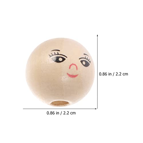 Ciieeo 50Pcs Round Wood Beads Smile Face Wood Loose Beads Bulk with Hole Doll Head Beads for Crafts Bracelet Necklace Jewelry Making 22MM Ciieeo