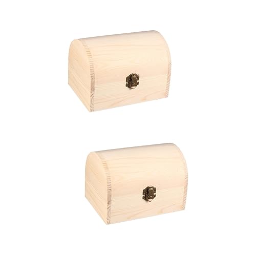 DECHOUS 2pcs Treasure Chest Unfinished Jewelry Case Wooden Jewelry Container Wooden Jewelry Case Wood Jewelry Chest Unfinished Pine Wood Desk Topper DECHOUS
