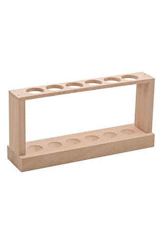Wooden Test Tube Rack - Holds 6 x 22mm Diameter Tubes - 8" Wide, 3.8" Tall - Economy Unfinished Hardwood Construction - Eisco Labs EISCO