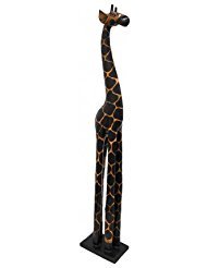 Thasaba 3 Foot Tall Hand-Carved Wooden Giraffe Statue Decor - WoodArtSupply