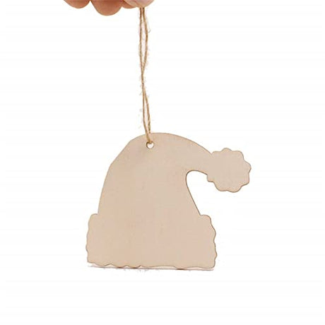 20pcs Santa Hat Wood Cutouts Unfinished Wooden DIY Craft Gift Tags Ornaments with Ropes for Birthday Wedding Christmas Tree Christmas Party JANOU