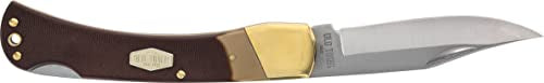 Old Timer 6OT Golden Bear Traditional Lockback Pocket Knife with 3.9in High Carbon Stainless Steel Clip Point Blade, Sawcut Handle, and Lanyard Hole Old Timer