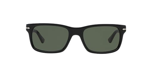 Persol PO3048S Rectangular Sunglasses, Black/Green, 55 mm Persol
