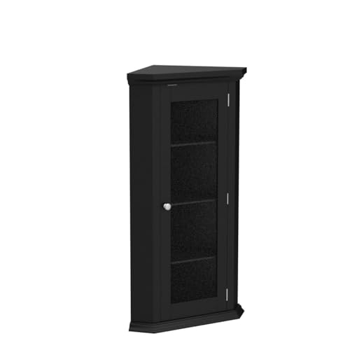 Kings Brand Furniture - Corner Curio Storage Cabinet with Glass Door, Black Finish - WoodArtSupply