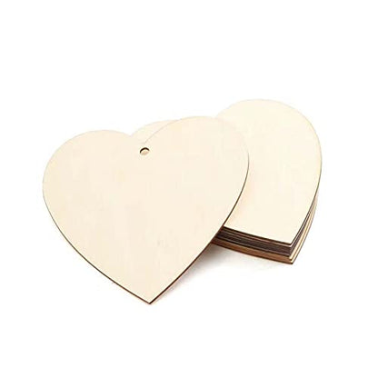 60 Pieces 3", Wooden Hearts with Holes Natural Heart Wood Slices Blank Name Tags with Hole Unfinished Wood Cutout Labels Art Craft Pieces for Wedding