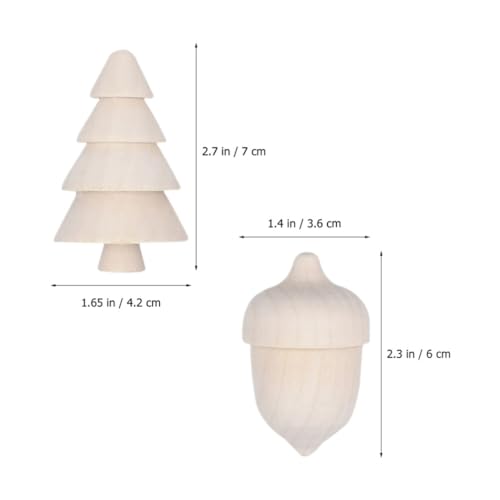 ABOOFAN Unfinished Wooden Figurines 3pcs Mini Wooden Christmas Tree and 1pc Unfinished Wood Acorn Unpainted Blank Figurines Wood Trees Peg People for ABOOFAN