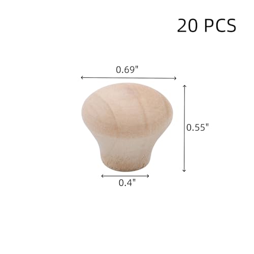Oedema Wood Unfinished Cabinet Knobs Mini Wooden Drawer Handle Knobs Furniture Door Pull Knobs 0.69"×0.55", 20PCS with Screws Oedema