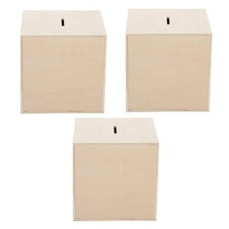 Toyvian 3Pcs DIY Unfinished Wooden Piggy Bank Wood Coin Bank Wood Change Box Paint Decorate Assembly Box Craft Kits for Kids Adult Gift Table Toyvian