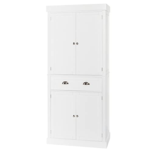 VINGLI 72-Inch White Storage Cabinets with Drawers, Freestanding Pantry Cabinets with Doors and Shelves Adjustable, Wood Farmhouse Kitchen Pantry