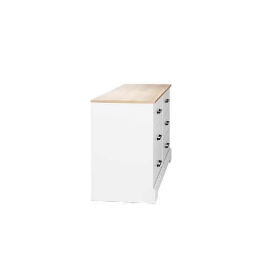 Prepac Rustic Ridge 6 Drawer Dresser, 18.25" D x 53.25" W x 28.5" H, White & Oak Prepac