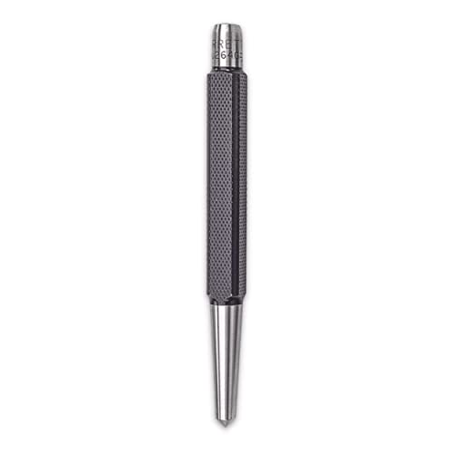 Starrett Steel Center Punch with Square Shank and Knurled Finger Grip - Hardened and Tempered, 5" Length, 1/4" Diameter Tapered Point, 7/16" Square Starrett