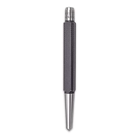 Starrett Steel Center Punch with Square Shank and Knurled Finger Grip - Hardened and Tempered, 5" Length, 1/4" Diameter Tapered Point, 7/16" Square Starrett