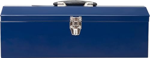TCE ATB101U-1 Torin Portable Steel Tool Box: 19" Hip Roof Style with Metal Latch Closure and Removable Storage Tray, Blue TCE