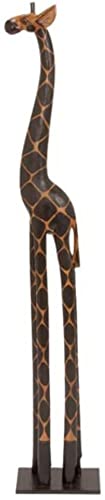 79 Inches Hand Carved Wooden African Giraffe Statue Sculpture WorldBazzar Brand, Brown, Black, X-Large - WoodArtSupply