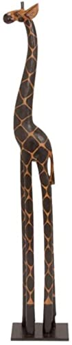 79 Inches Hand Carved Wooden African Giraffe Statue Sculpture WorldBazzar Brand, Brown, Black, X-Large