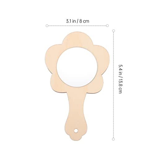 Tofficu 8pcs DIY Wooden Handle Mirror Unfinished Blank Wood Hand Mirror Handheld Mirror Toys Flower Shape Vanity Makeup Mirror Travel Pocket Makeup Tofficu